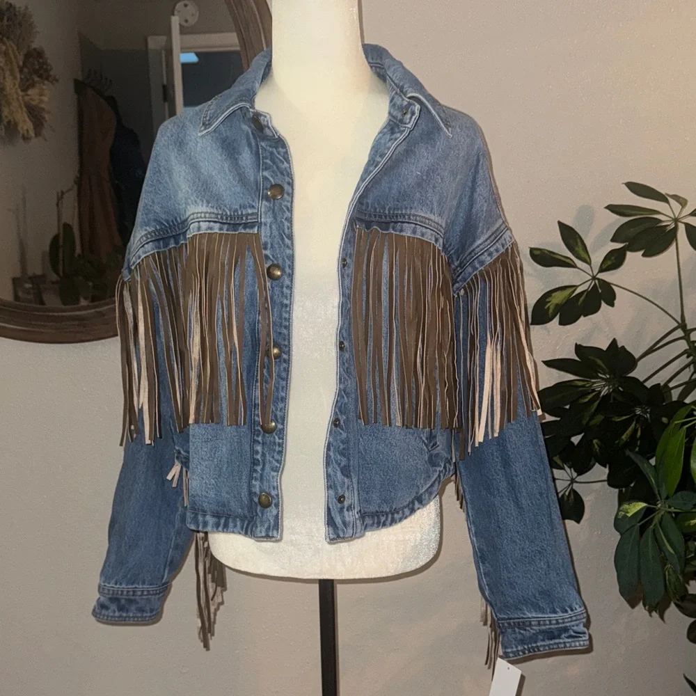 BLANK NYC Western Fringe Denim Jacket - Picture 1 of 8